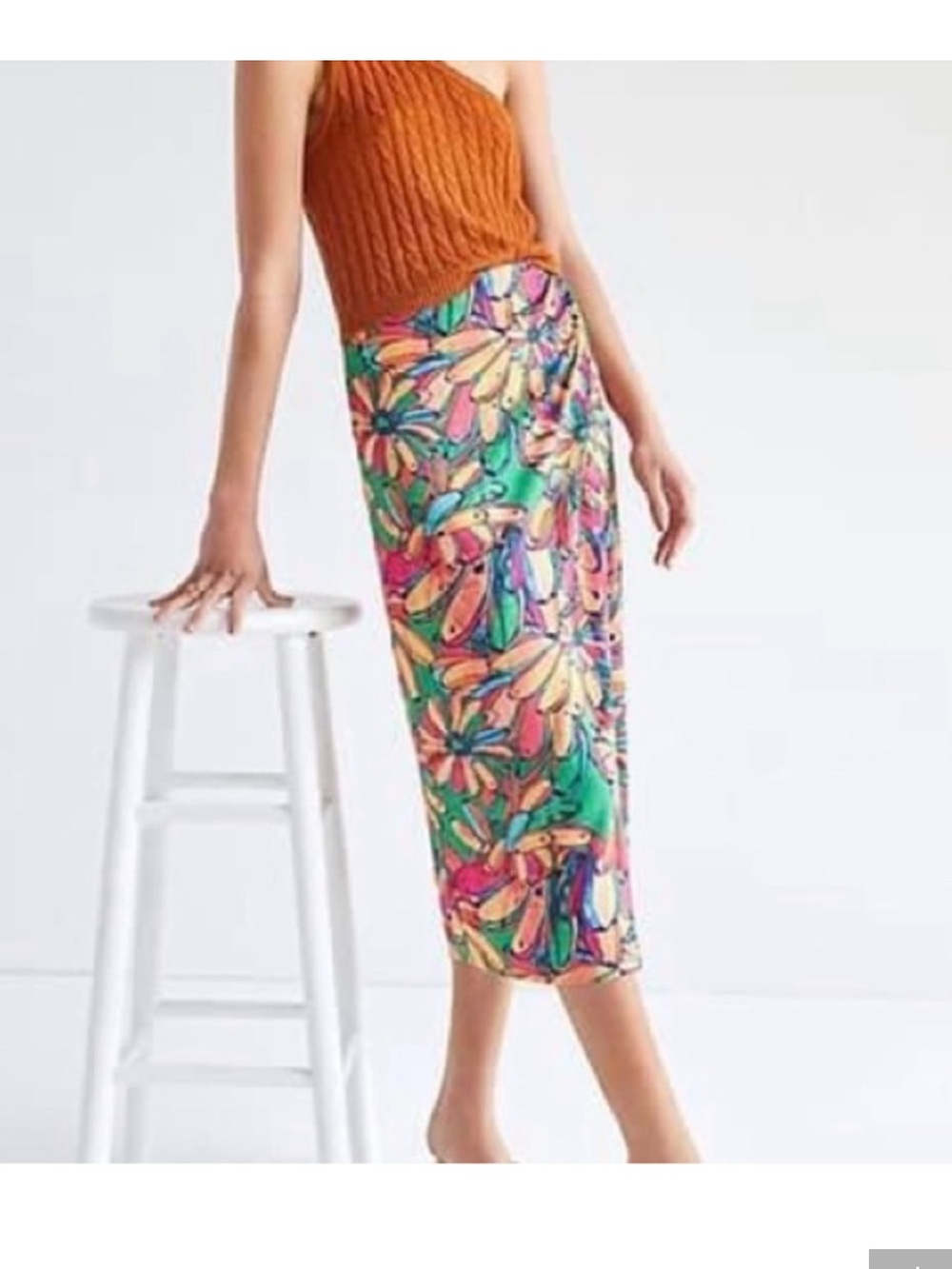 Farm Rio - getaway fruit print faux wrap midi skirt small